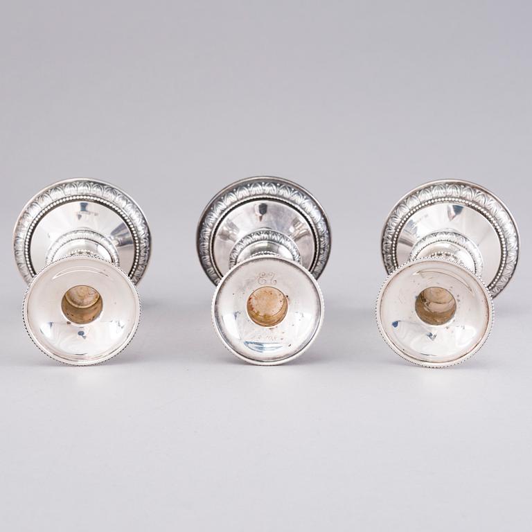 A set of three silver candlesticks, Kultateollisuus, Turku 1958 and 1968.