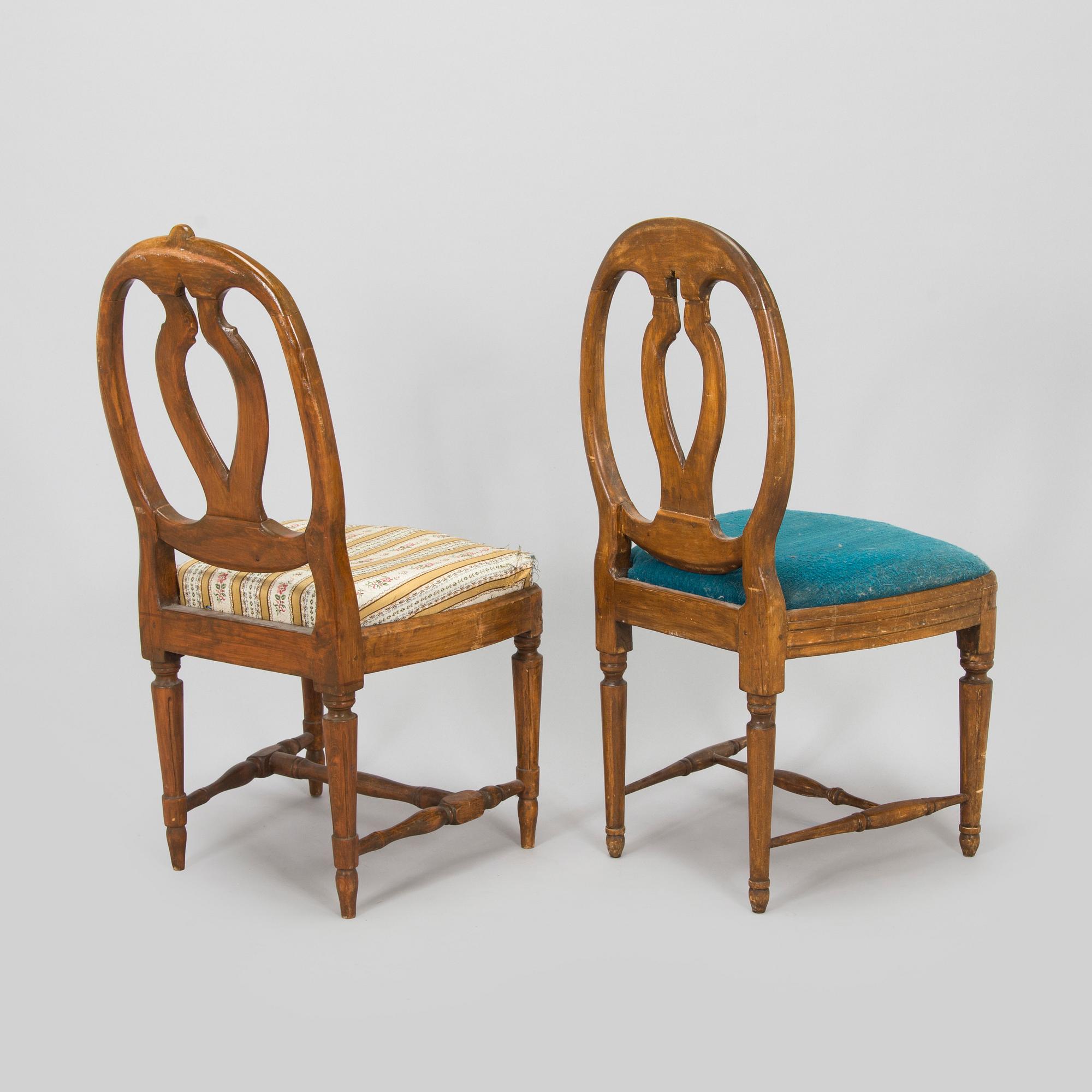 Eight late 18th century gustavian chairs, so called medallion model.