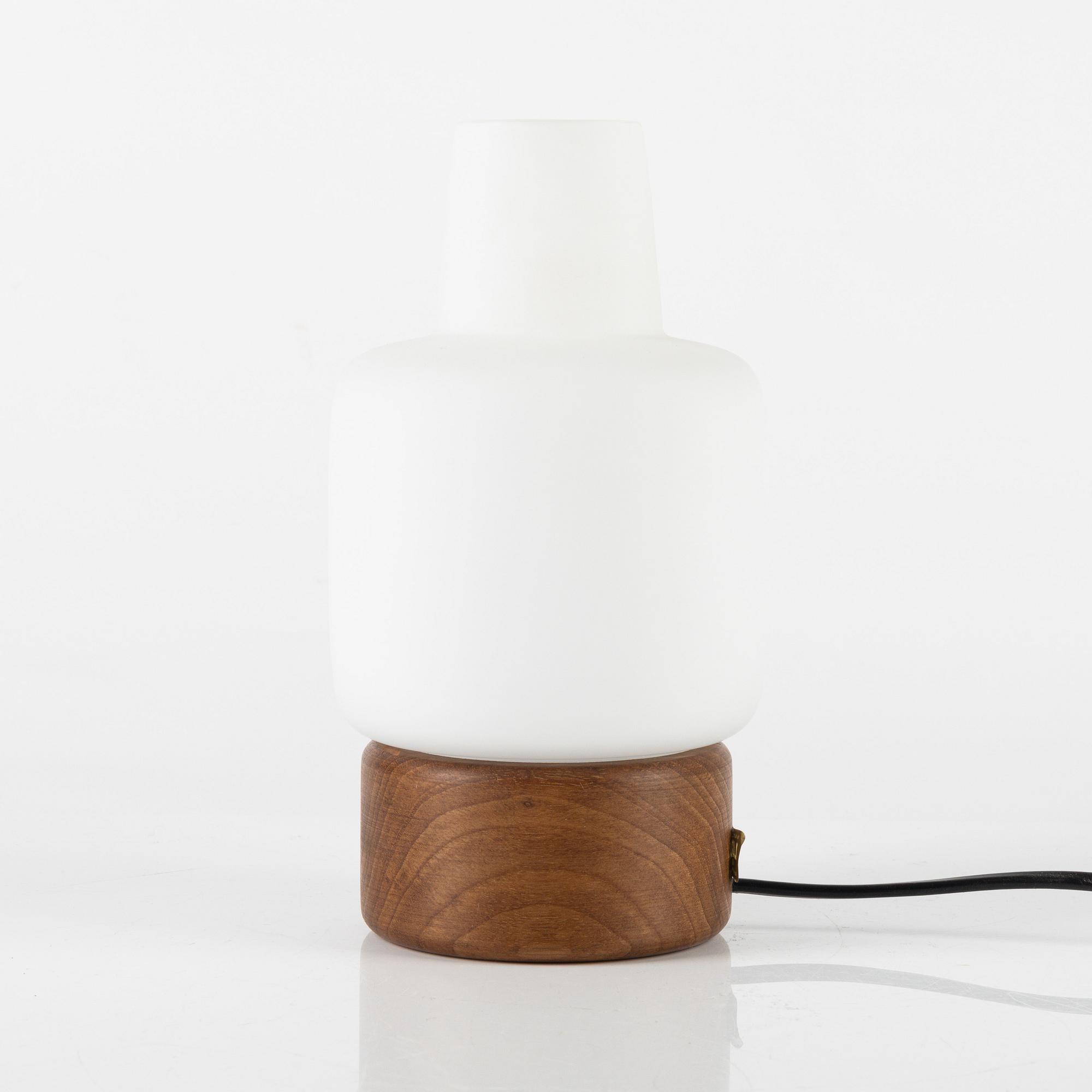 Uno & Östen Kristiansson, a teak and glass table light, Luxus, Vittsjö.
