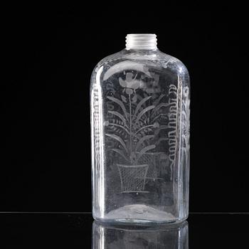 FLASKA, glas. Troligen Skånska glasbruket, 1700-tal.