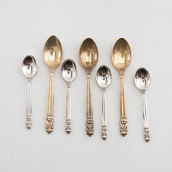 Johan Rohde, skedar 7+5 st "Konge/Achorn" sterlingsilver för Georg Jensen efter 1945.