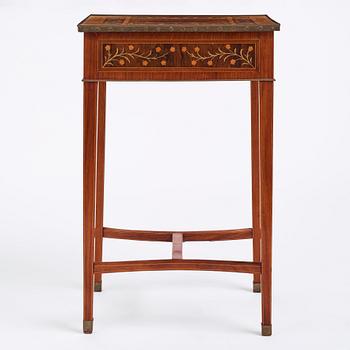 A late Gustavian marquetry table, attributed to J Westring, around year 1800.