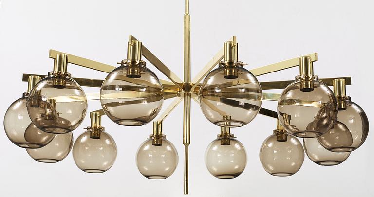 A Hans Agne Jakobsson brass twelve-light ceiling lamp, Markaryd, Sweden 1960's-70's, model T548/12.