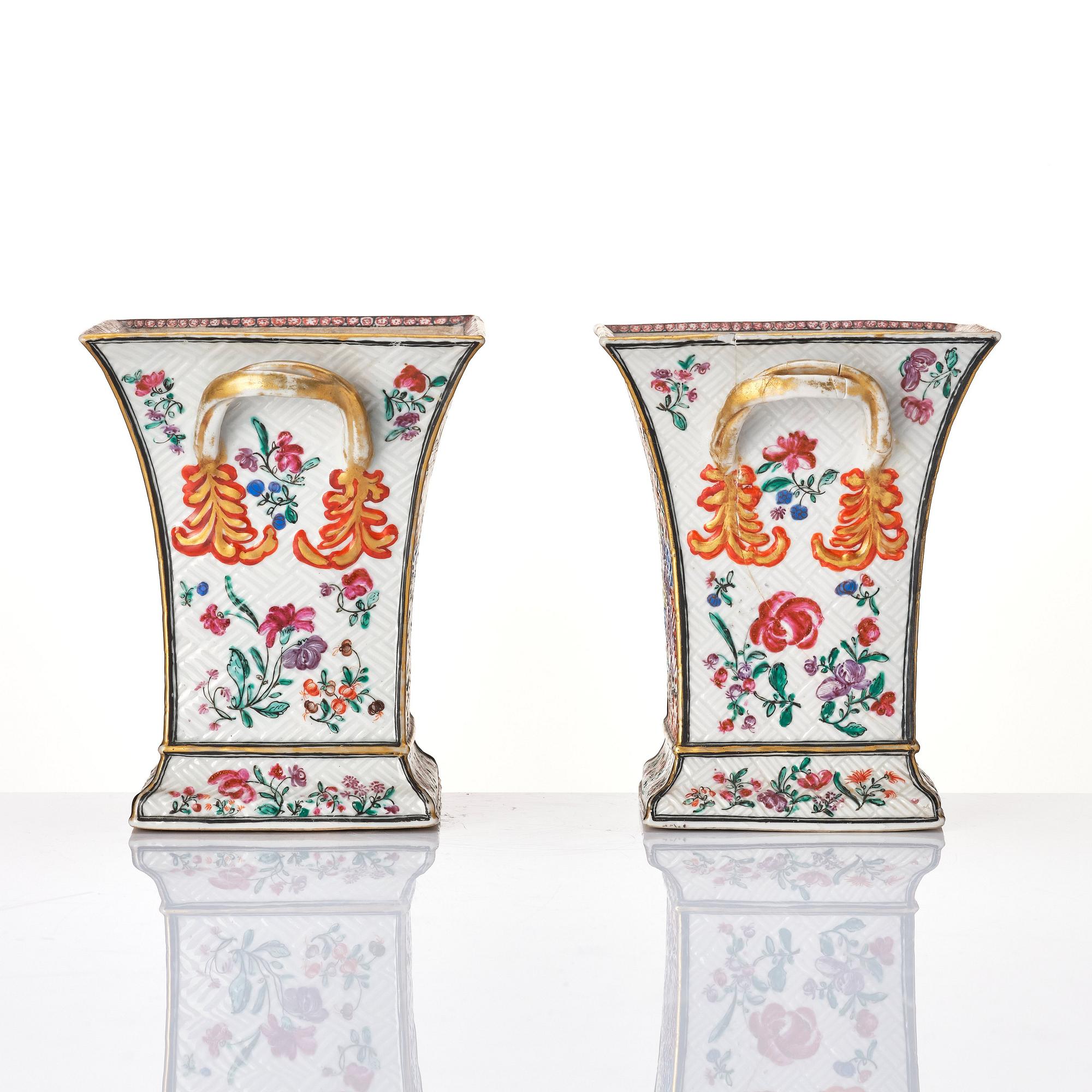A pair of famille rose tulip vases, Qing dynasty, Qianlong (1736-95).