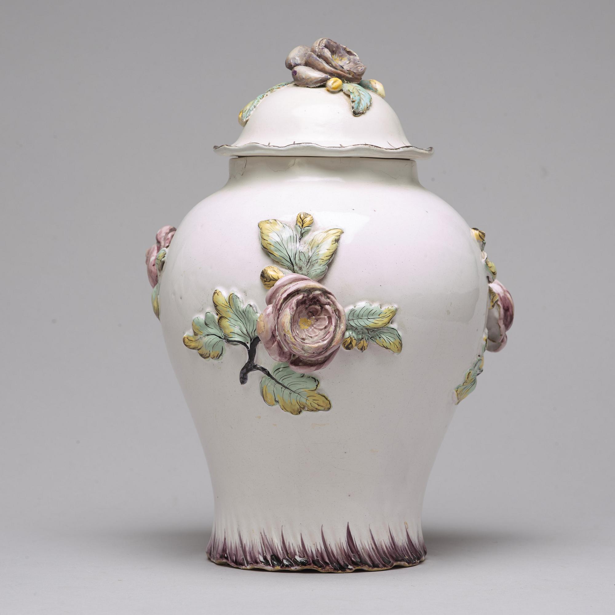 A Swedish Rörstrand faience vase with cover, dated 9/1 (17)72.