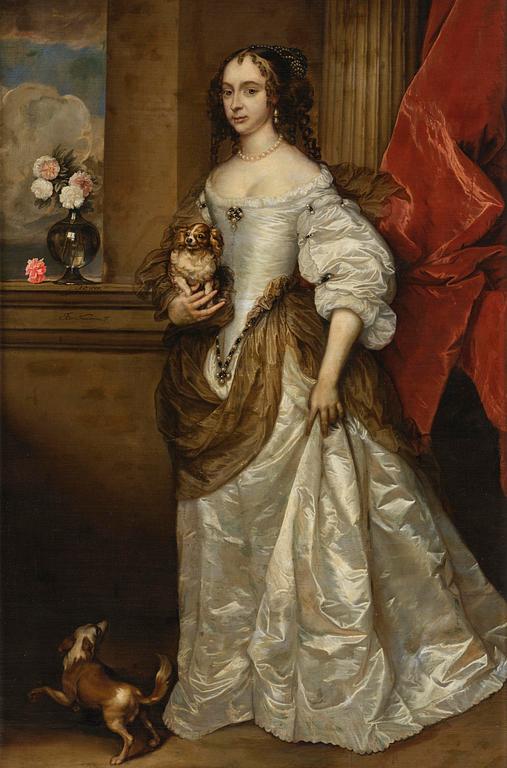 Adriaen Hanneman, Half-length portrait of a woman with a dog (Portret van een dame).