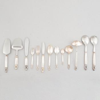 Johan Rohde, a 63-piece sterling silver flat wear set, "Konge"/"Acorn", Georg Jensen, Denmark.