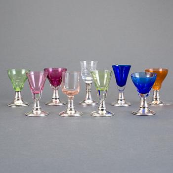 GLAS, 9 stycken, silver och glas, sannolikt, Österrike-Ungern, 1867-1922.