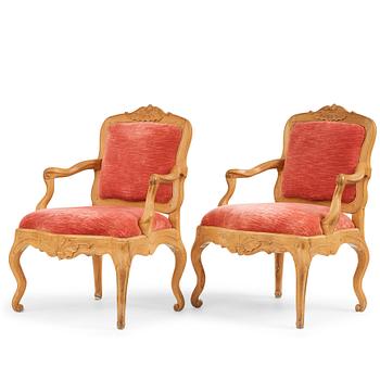 43. A pair of Swedish Rococo 18th Century armchairs.