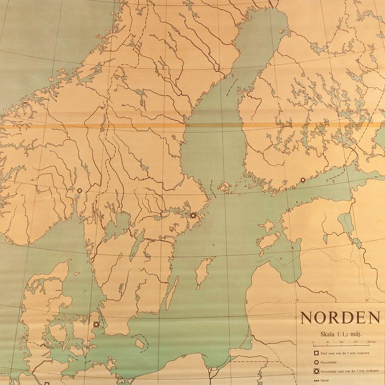 KONTURKARTA, Norden, Generalstabens litografiska anstalt Stockholm 1961.