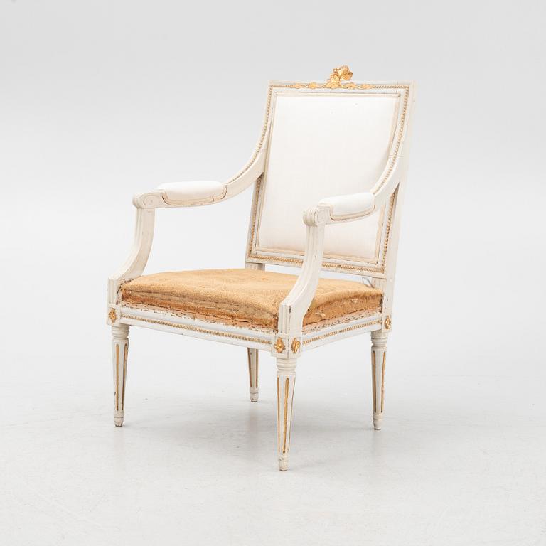 A Gustavian open armchair, Stockholm, late 18th century.