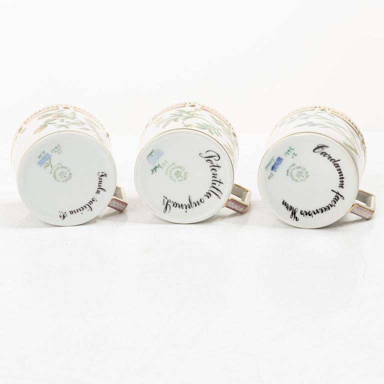 Royal Copenhagen, seven mocka cups with saucers, 'Flora Danica', Denmark.