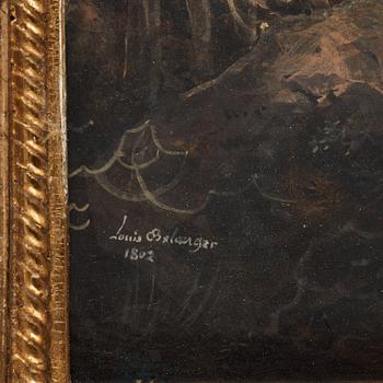 Louis Belanger, Bergigt landskap med ruiner och staffarsfigurer. Ett par.