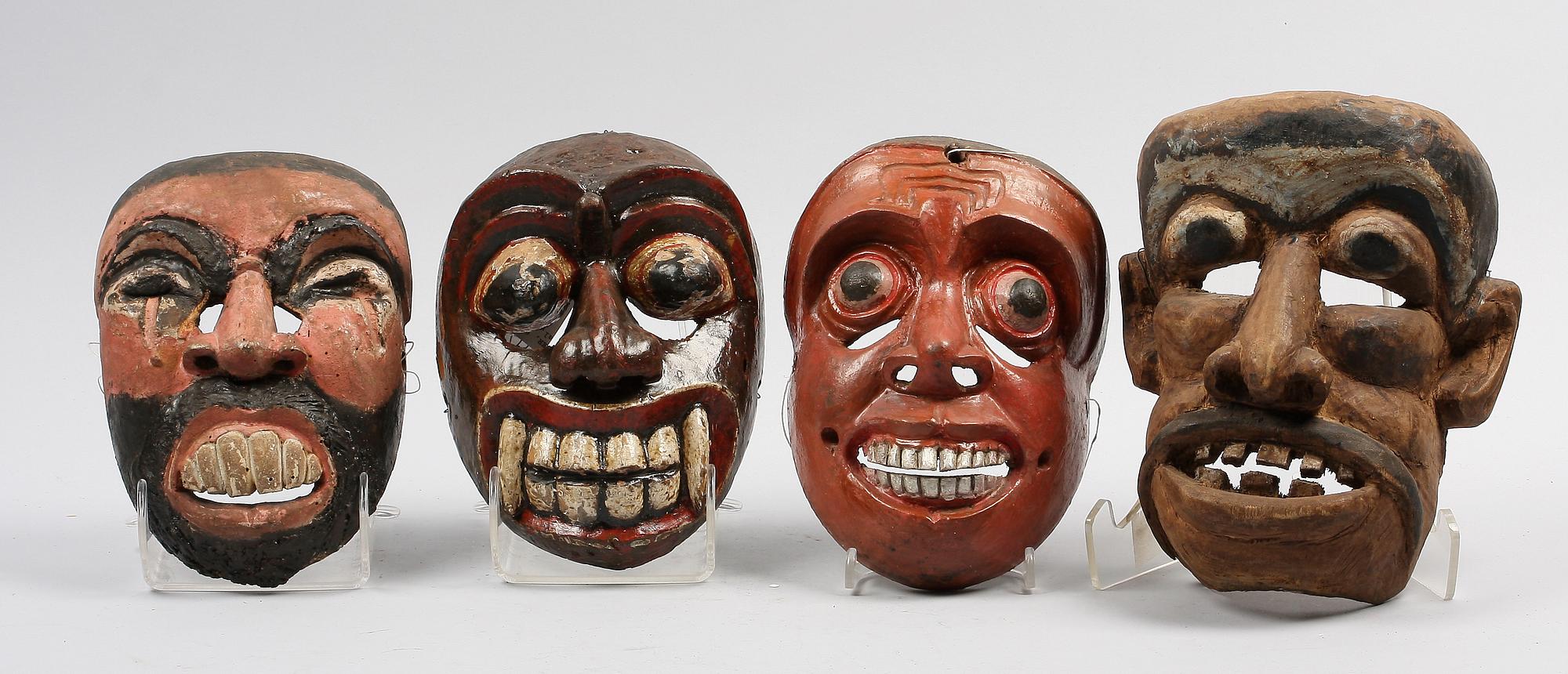 PARTI MASKER, 8 st, trä, Sri Lanka. 1960-tal.