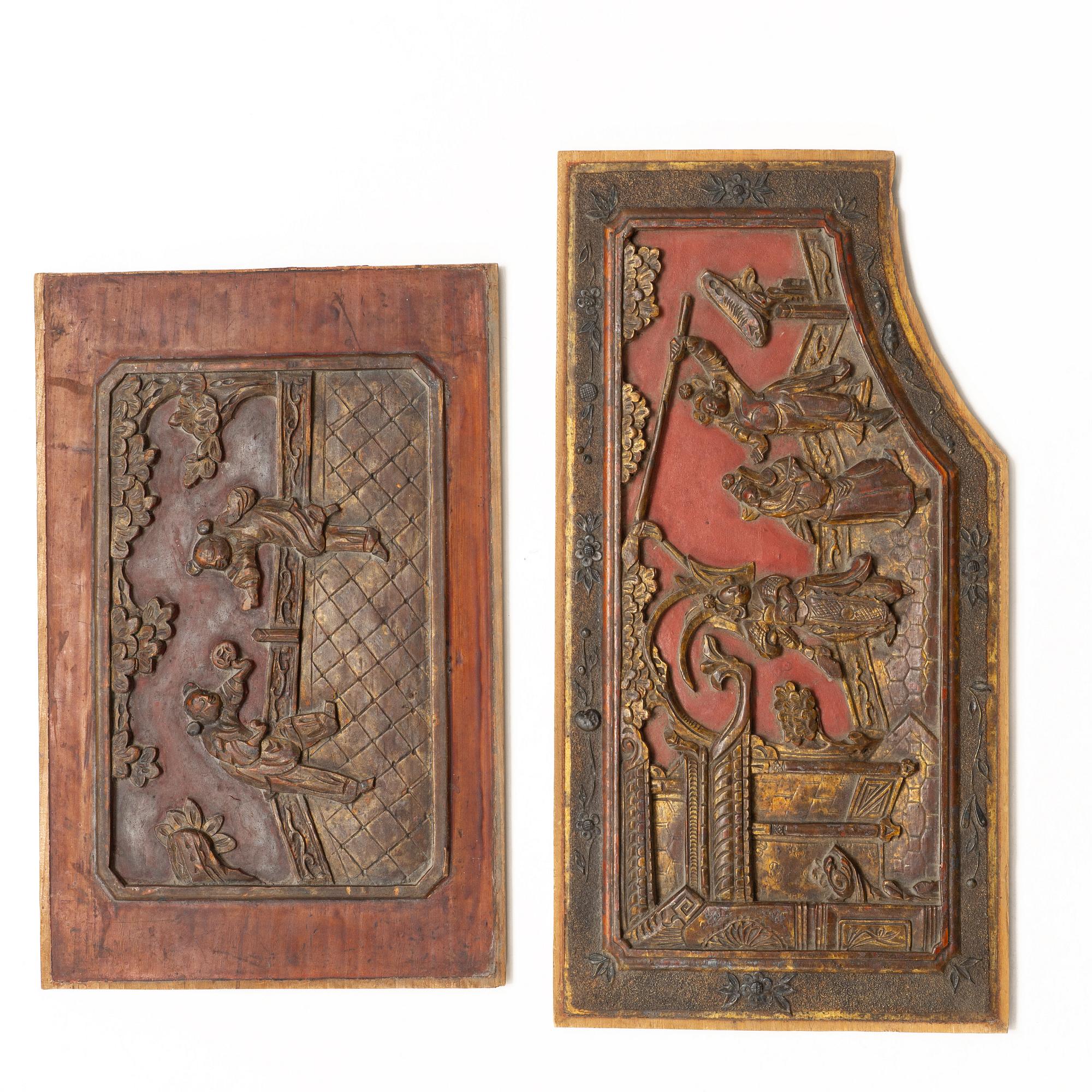 Paneler, fem stycken, trä. Sen Qingdynasti.