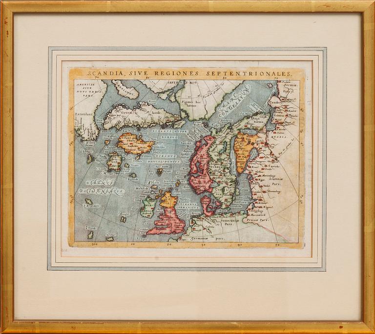 KARTA, handkolorerad gravyr, 1600-tal.