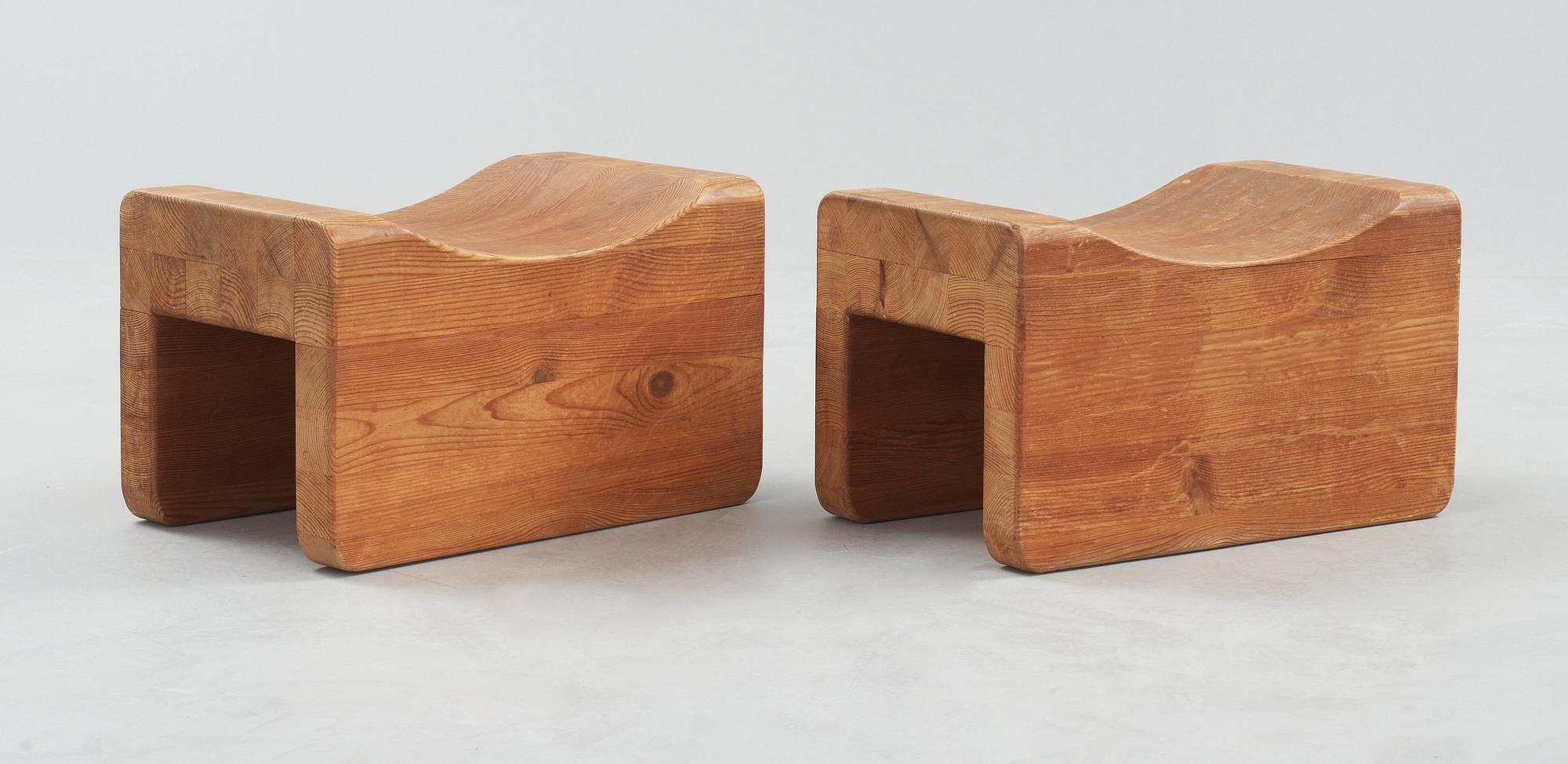 A pair of Axel Einar Hjorth pine stools, probably "Utö", Nordiska Kompaniet, Sweden 1930's.