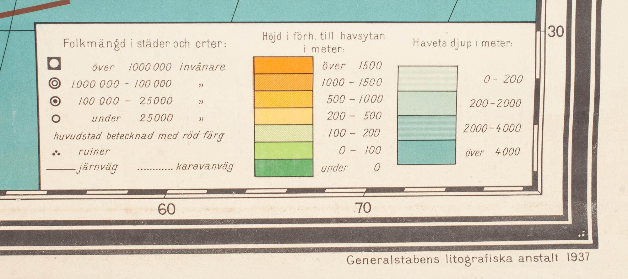 SKOLKARTA, "Väggkarta över Afrika", Generalstabens litografiska anstalt 1937.