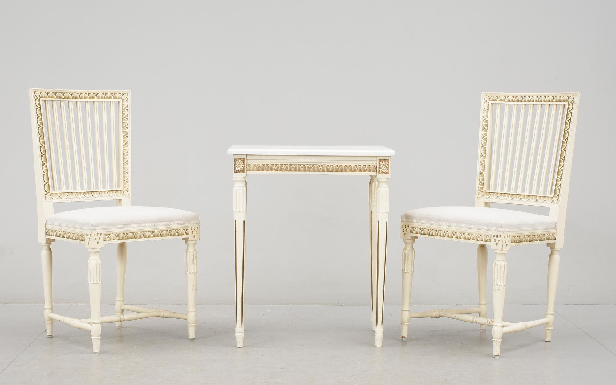 BORD samt STOLAR, ett par, gustaviansk stil, 1900-talets mitt.