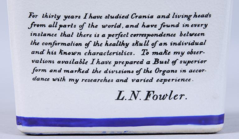 BYST, porslin, märkt "PHRENOLOGY BY L.N. FOWLER", 1900/2000-tal.