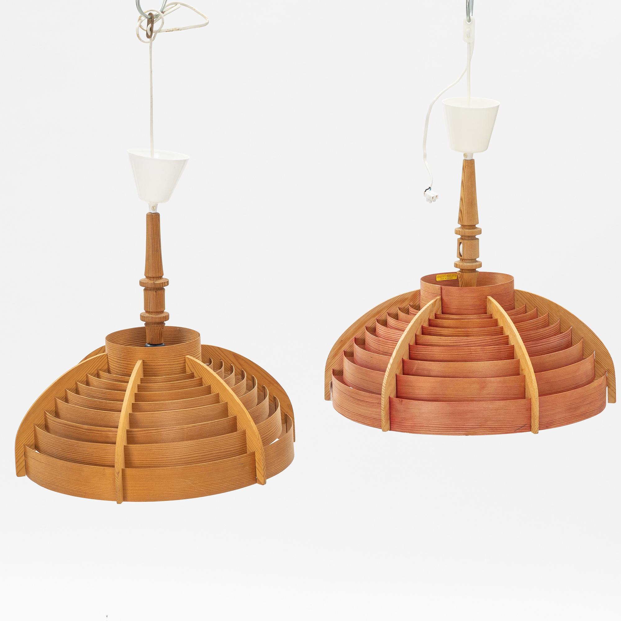 Hans-Agne Jakobsson, two pine ceiling lights, Ellysett Markaryd, later part of the 20th Century.