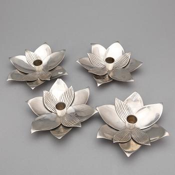 LJUSSTAKAR, 4 st, tenn, "Lotus" Björn Trägårdh, Firma Svenskt Tenn Stockholm 2008.