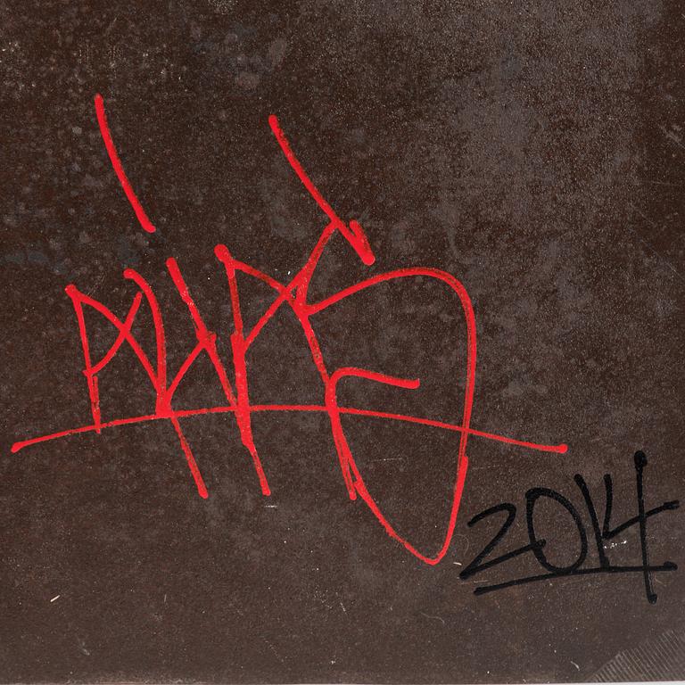 ALIAS, "Hiding", stencil/schablon på metall, signerad a tergo, 2014.