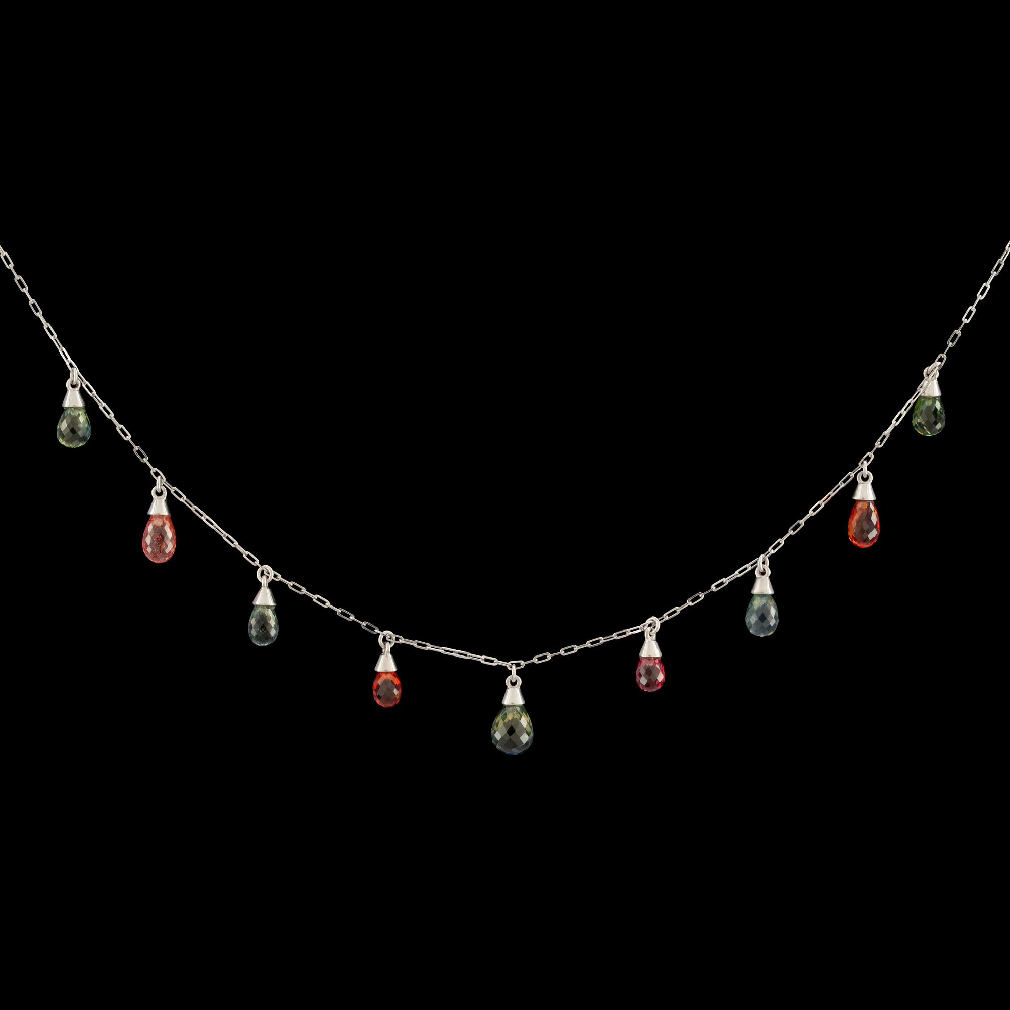 A multi coloured briolette cut sapphire necklace, tot. 7.88 cts.