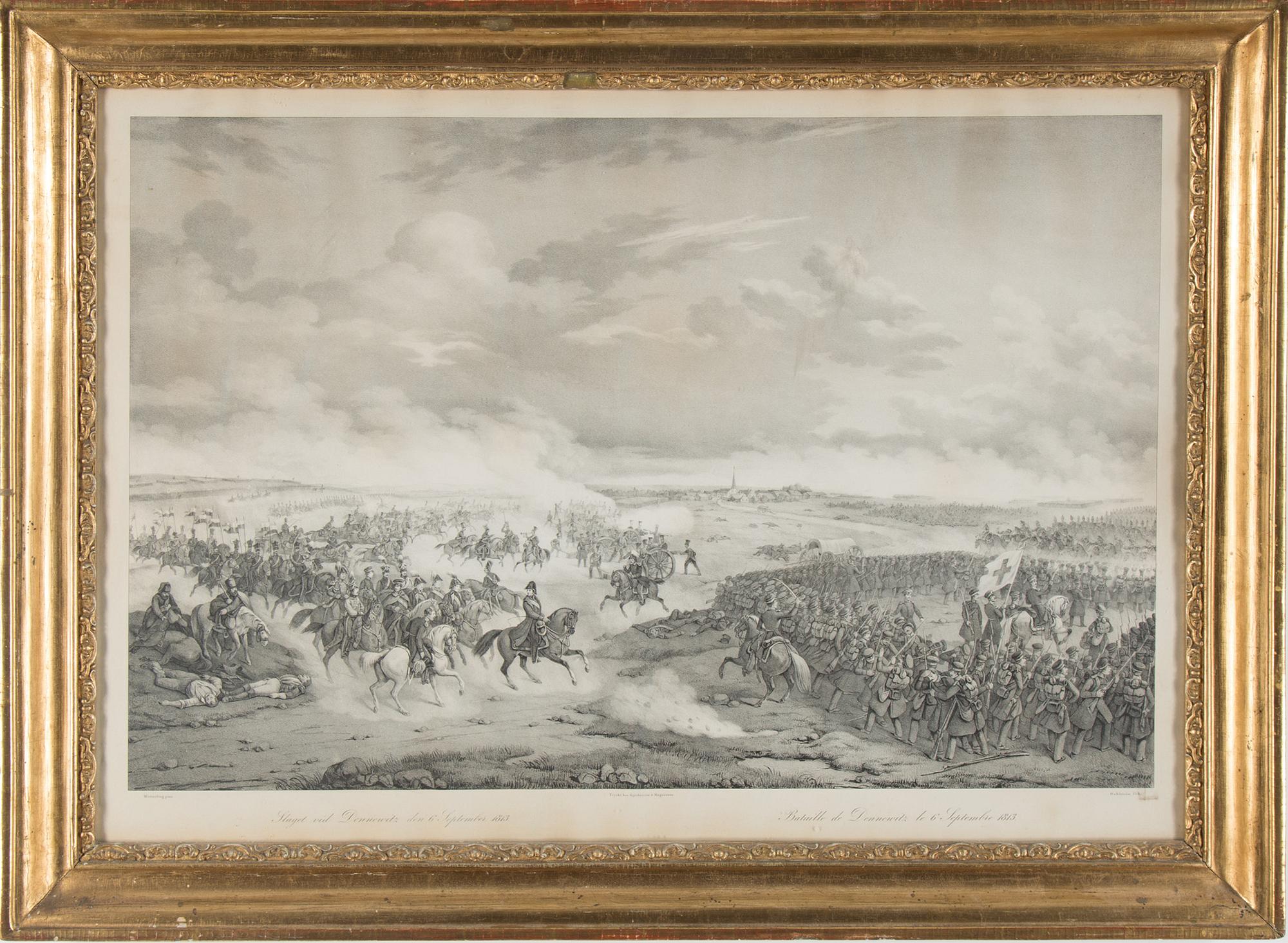 A pair of engraving, including "The Battle of Dennewitz, 6 September 1813", 19th century.