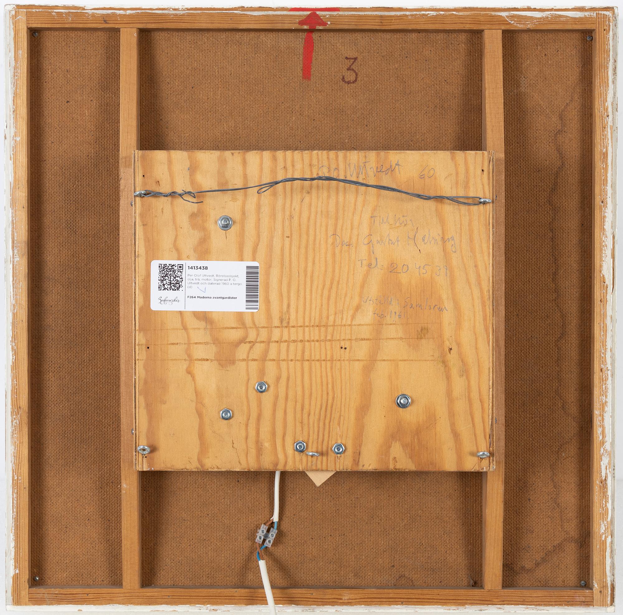 Per Olof Ultvedt, Rörelseobjekt, olja, trä, motor, Signerad P. O. Ultvedt och daterad 1960 a tergo.