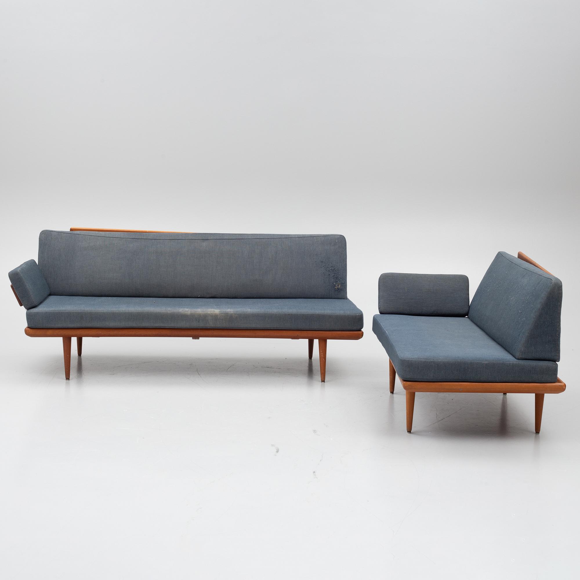 Peter Hvidt & Orla Mølgaard Nielsen, a corner sofa with table, three pieces, 'Minerva', France & Daverkosen, Denmark, 1950s/1960s.