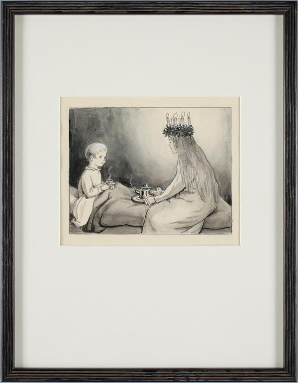 ELSA BESKOW, tuschlavering och täckvitt.