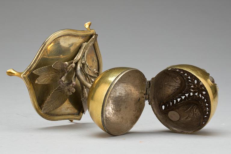 RÖKELSEKAR/DOFTHÅLLARE, mässing, 1700-tal.