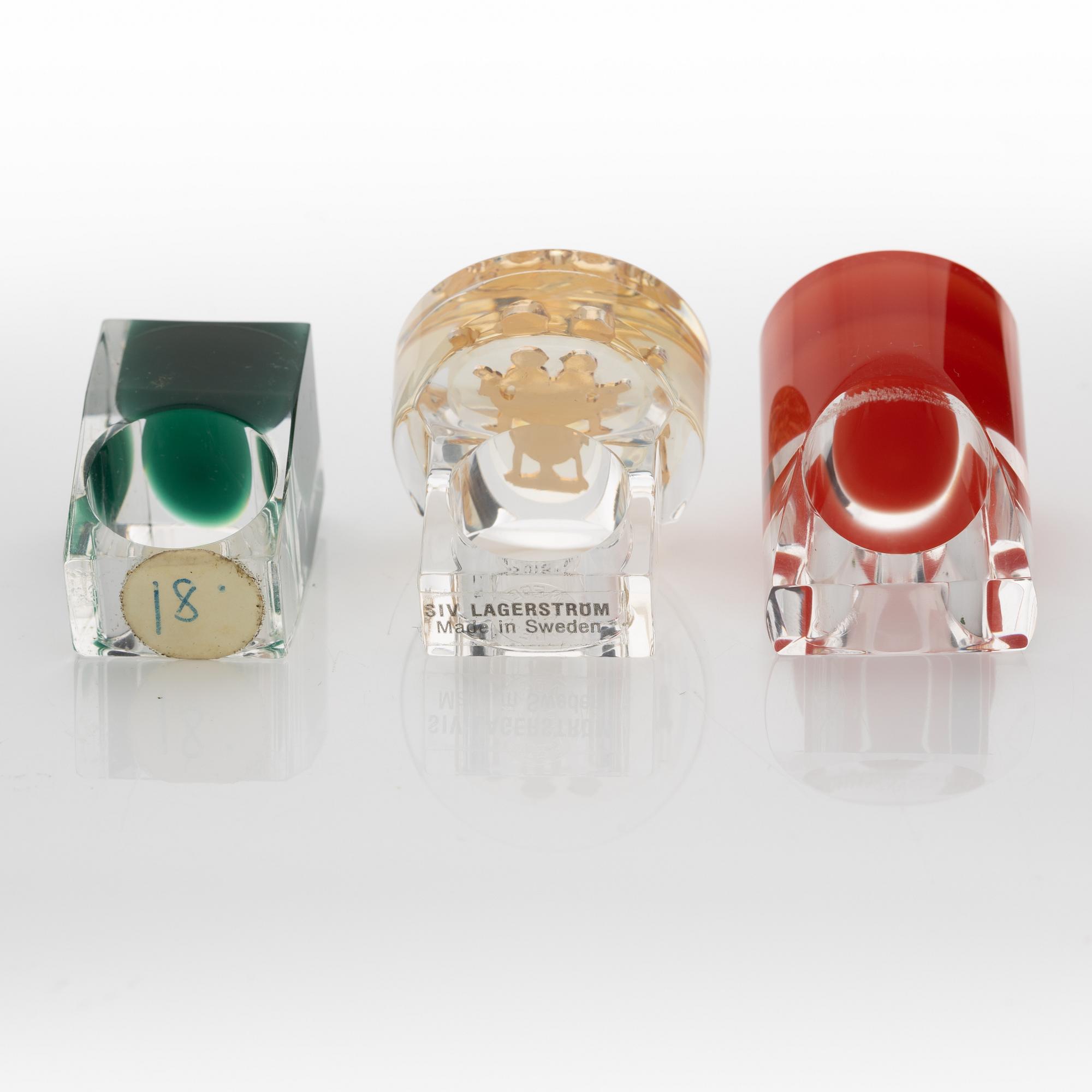 Siv Lagerström, three acrylic plastic rings, 1970s.
