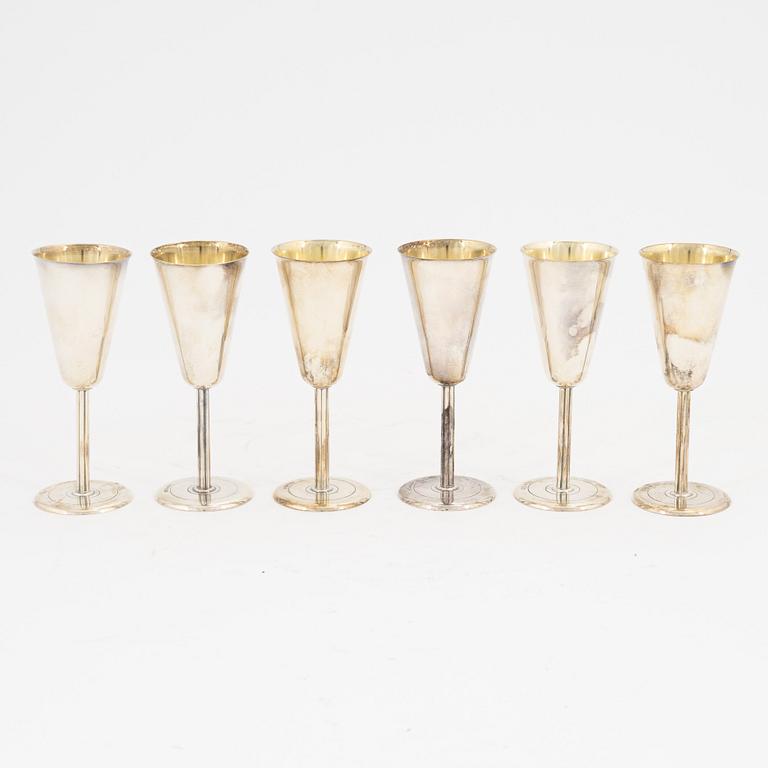 A set of six silver vodka glasses, mark of CG Hallberg, Stockholm 1955.