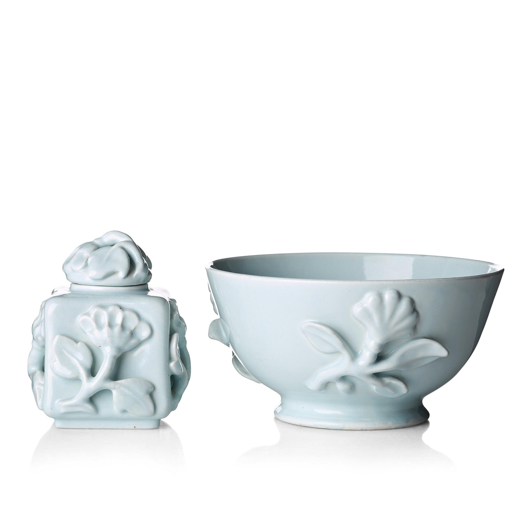 Wilhelm Kåge, a ceramic bowl and a teacaddy, Gustavsberg, Sweden ca 1924.