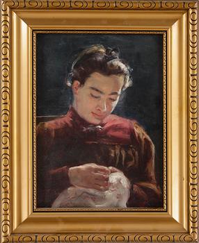 OKÄND KONSTNÄR, olja på pannå, otydligt signerad och daterad 1890.