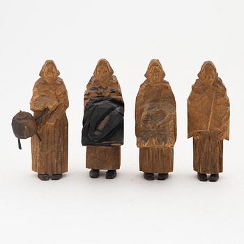 Axel Petersson Döderhultarn, sculptures, 7, carved and paitnted wood, signed.