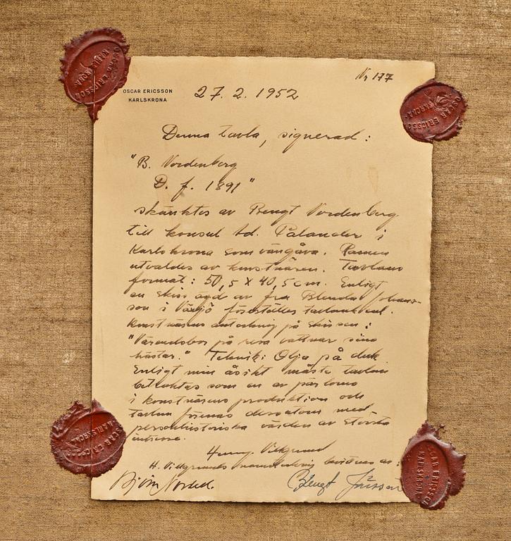 BENGT NORDENBERG, olja på duk, signerad och daterad D.f 1891.