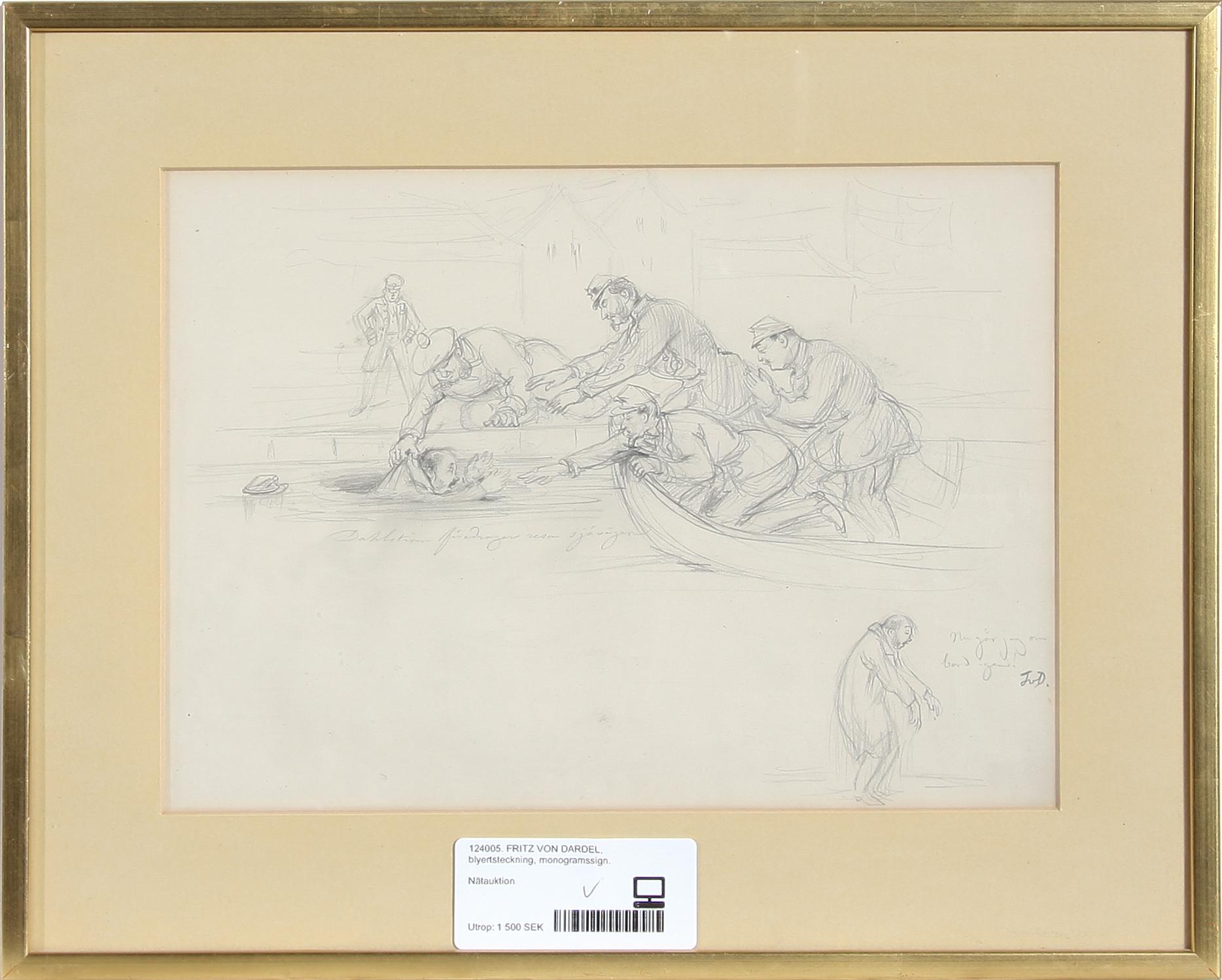 FRITZ VON DARDEL, blyertsteckning, monogramssign.