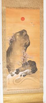 Rullmålningar, två stycken, färg och tusch på papper. Japan, 1900-tal.