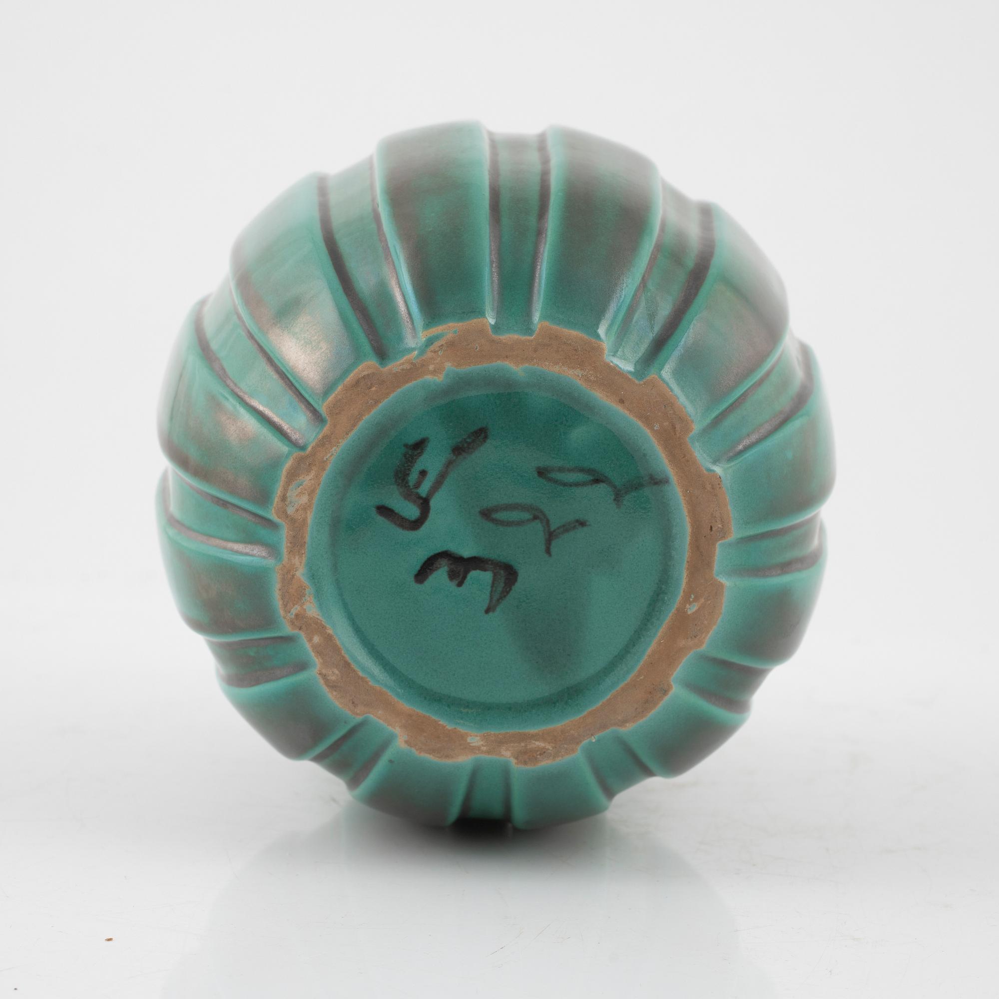 Upsala ekeby green glaced vase.