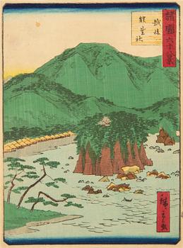 Ando Hiroshige efter, två träsnitt, 1800- / 1900-tal.