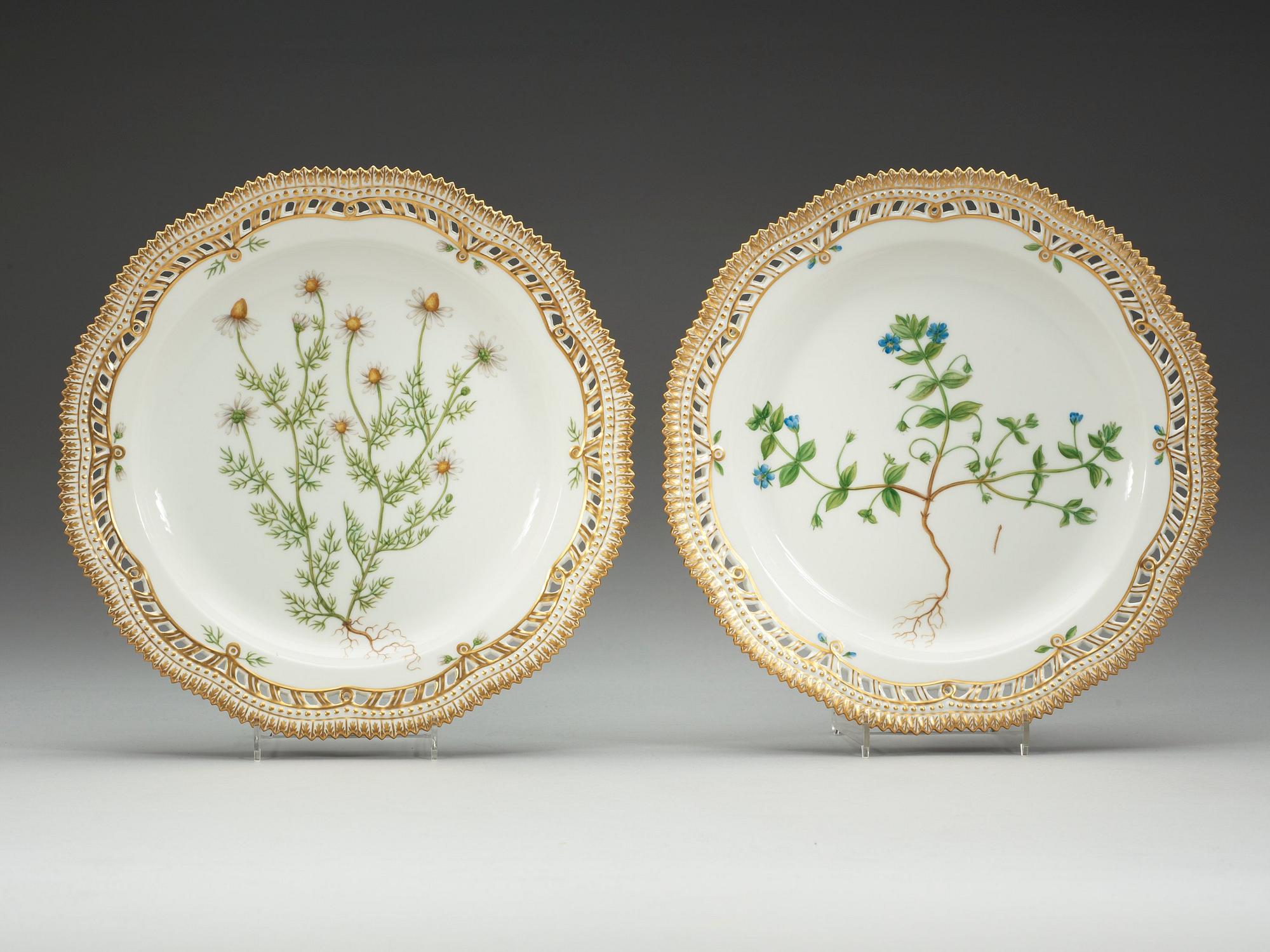 Four Royal Copenhagen 'Flora Danica' dishes, Denmark, 20th Century.
