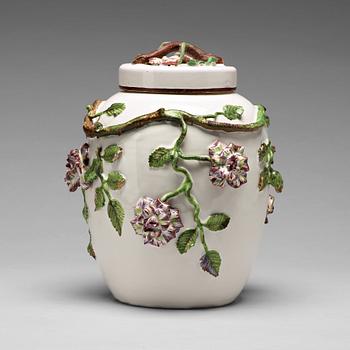 A Swedish faience jar with cover, Marieberg, 18th Century.