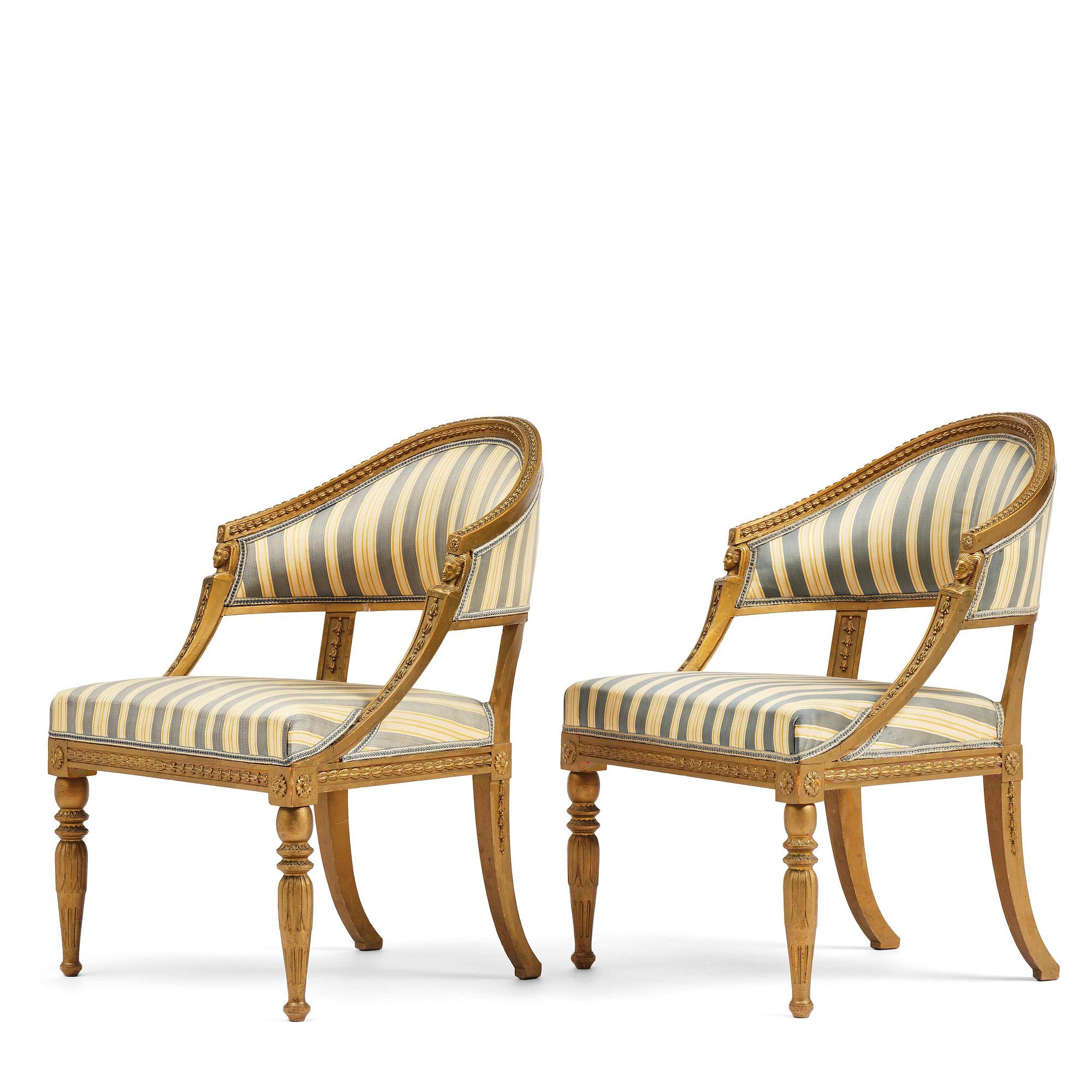 A pair of late Gustavian open armchairs attributed to E. Ståhl (master in Stockholm 1794-1820).