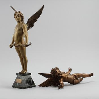 SKULPTURER, 2 st, änglar, patinerad metall, 1900-talets andra hälft.