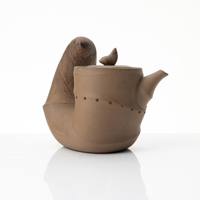 A grey yixing 'bamboo shoot' teapot with six cups, China, 1980s.