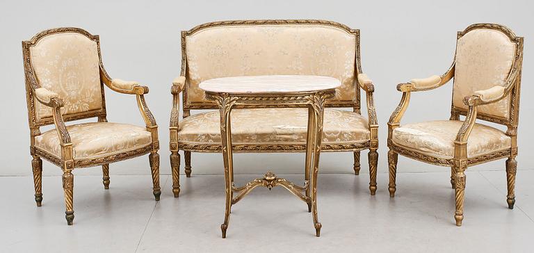 SALONGSGRUPP, 4 delar, Louis XV-stil, 1800-talets slut.