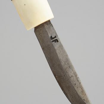 Johan Fankki, a Sami reindeer horn knife, signed JF.